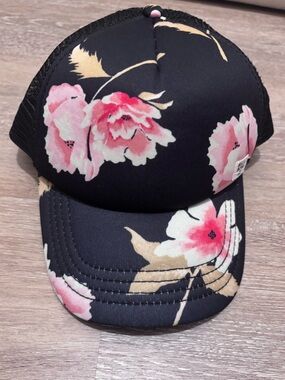 Billabong Blue Floral Trucker Hat with Pink Blossoms